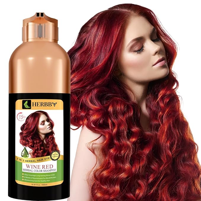 Hair Color Shampoo for Gray Hair Coverage&Color Transform with 9 Herbal Extracts –Long Lasting(6-8 Weeks),Shiny,Evenly Colored,Instant Hair Dye Shampoo&Conditioner, 500 Ml (WINE RED COLOR)