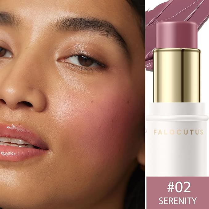 2Pcs Cream Blush Makeup Stick,Monochromatic Multi-Stick Face Blush for Cheek,Lip and Eye,Matte and Dewy Finish for Long Wearing,Easy Application.SERENITY