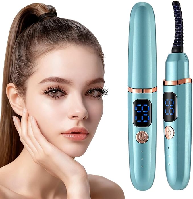 Women's Electric Heated Eyelash Curler, 3 Temperature Settings, 24-Hour Long-Lasting Curl Rechargeable Eyelash Curler, Compact Design Makeup Tool (Green)