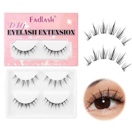 FADLASH Cluster Lashes Fluffy DIY Lash Extensions 2 Pairs Cat Eyed Individual Eyelash Clusters Wispy Sweetheart Curly Cluster Eyelash Extensions Reusable（WJ26+S1-TP03)