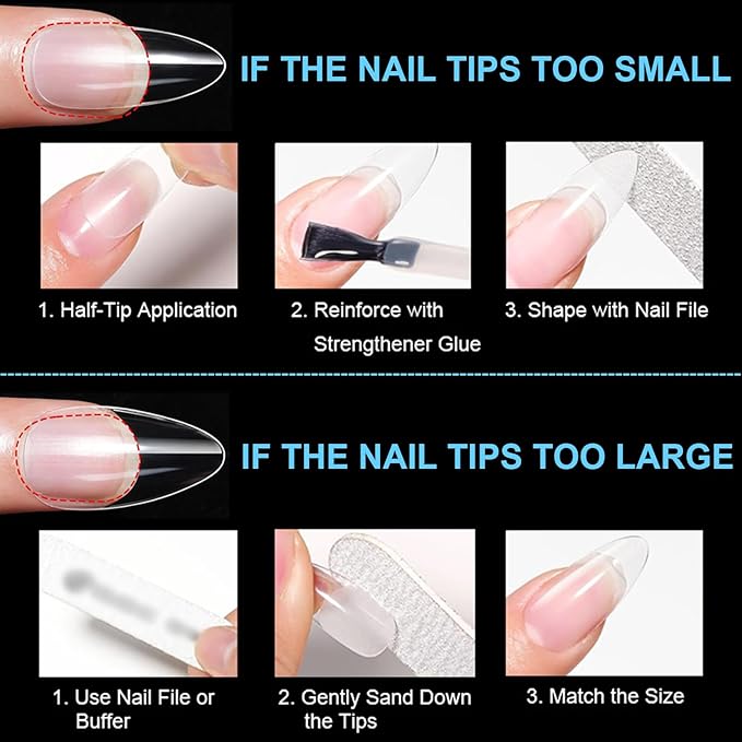 BlueZOO Gel Almond & Squoval Nail Tips 600Pcs - Medium 2 Shapes Acrylic Fake Nails Pre-etching Tapered Square and Almond Press On False Nail for Extension Manicure Home DIY Salon Supplies, 15 Sizes