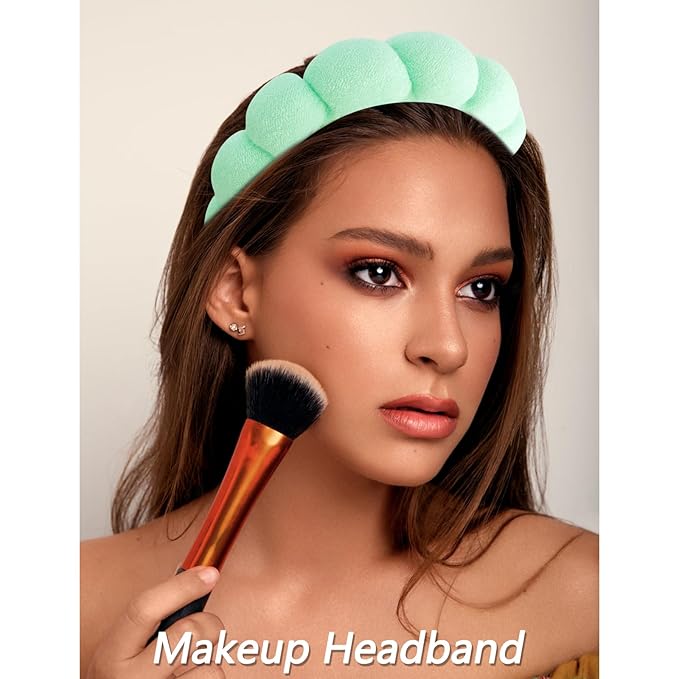 VELSCRUN Spa Headband, Makeup Face Wash Skincare Headbands, 6 Pcs Bright Green Sponge Bow Tie Get Ready HairBand Facial Wristband Set, Stuff for Teen Girls Women Trendy Fashion Hair Accessories