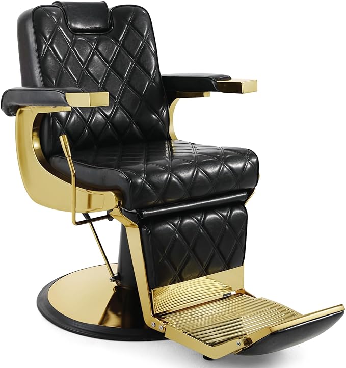 Artist hand All Purpose Barber Chair Wide Backrest Reclining Salon Chair for Hair Stylist Tattoo Chair Makeup Chair for Salon Equipment (Gold)