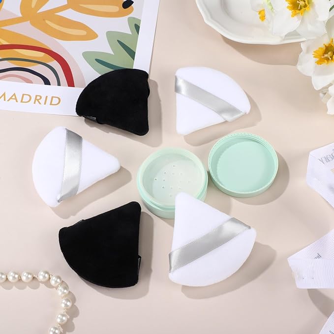 Suclain 48 Pcs Velour Triangle Powder Puff Soft Velour Makeup Puff for Face Powder Makeup Triangle Sponges for Wet and Dry Cosmetic Foundation Loose Mineral Body Tool(Black, White)