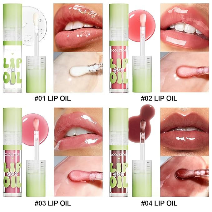 4 Pack Hydrating Glow Lip Oil Makeup Set for Women, Moisturizing Lip Gloss with Glow Finish, Long Lasting Nourishing Lip Care Fat Oil Lip Drip, Sweet Candy Scent (SET A, LIGHT)