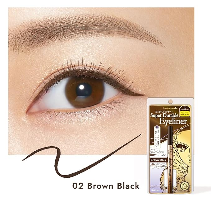 Heroine Make by KISSME Waterproof Eyeliner for Intense Color & Ultra-Fine 0.1mm Tip, Liquid Eyeliner Pen with Organic Beauty Serum, Cat Eye Liner for Long Lasting Eyelines, Brown Black, 1 EA, PRIME
