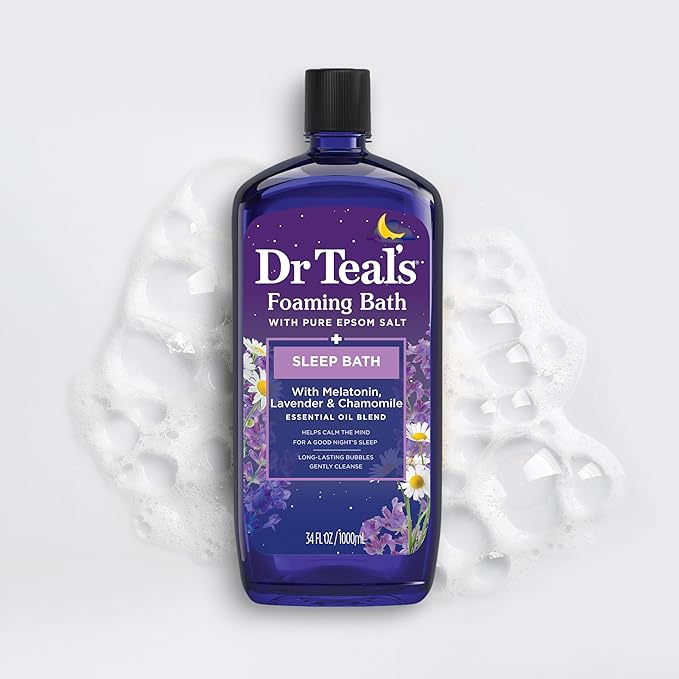 Dr Teal's Foaming Bath with Pure Epsom Salt, Sleep Blend with Melatonin, Lavender & Chamomile Essential Oils, 34 fl oz (Pack of 2)