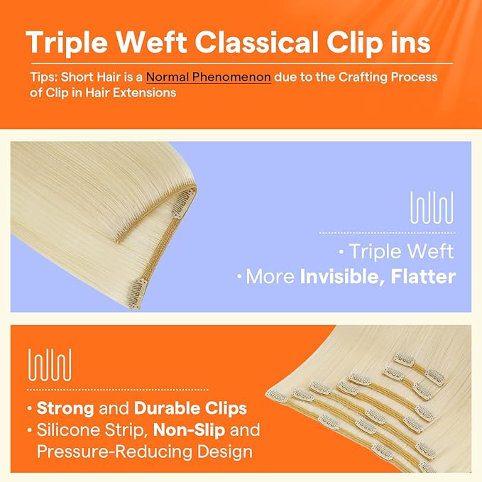 Full Shine Human Hair Extensions Clip ins Platinum Blonde Short Hair Extensions Real Human Hair Clip ins for A Bob Haircut for Diy 12 Inch 7 Pcs 95 G