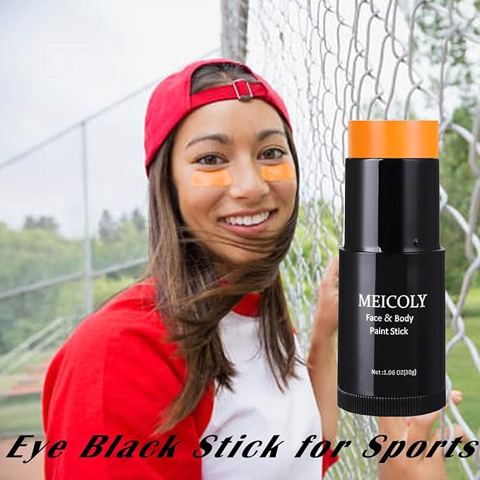 MEICOLY Orange Face Body Paint Stick(1.06 Oz),Cream Blendable Face Paint,Orange Eye Black Baseball/Softball,Sweatproof Waterproof Face Painting for Halloween Pumpkin Special Effects SFX Cosplay Makeup
