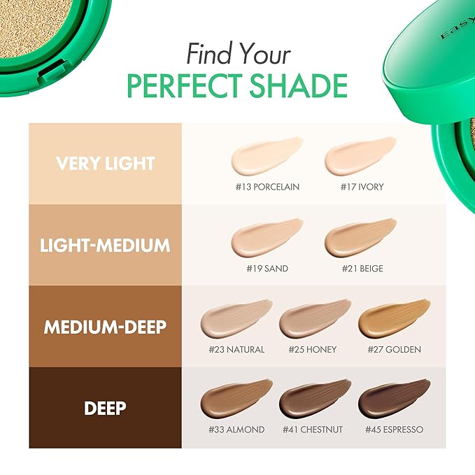 Easydew Mela B Toning Ampoule Cushion - 2-in-1 Korean Skin Care & Face Beauty Makeup - Age-Defying Full Coverage Cushion Foundation with Niacinamide & Hyaluron-Vital C 0.45 oz (#41 Chestnut)