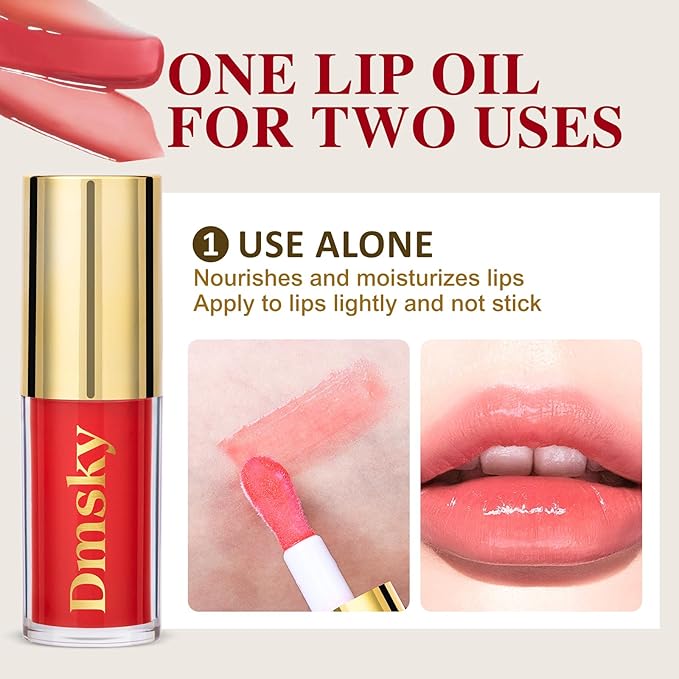 Dmsky Hydrating Lip Gloss Set 6 Pack, Tinted Lip Oil For A High-shine Finish, Nourishing Lip Plumper Gloss with Vitamin E, Non-Sticky and Vegan Color Lip Glow Oil