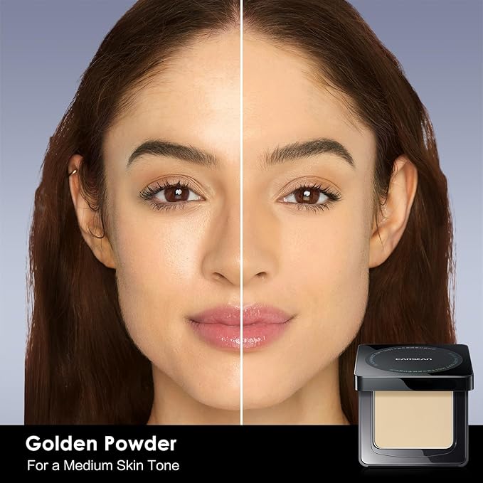 CARSLAN 1.0 Waterproof Face Pressed Powder Compact, 24H Longlasting Oil Control Pressed Setting Powder Talc-Free Makeup, Shine Free, Poreless, Smooth, 01 Golden for dry&com skin (0.28Oz)