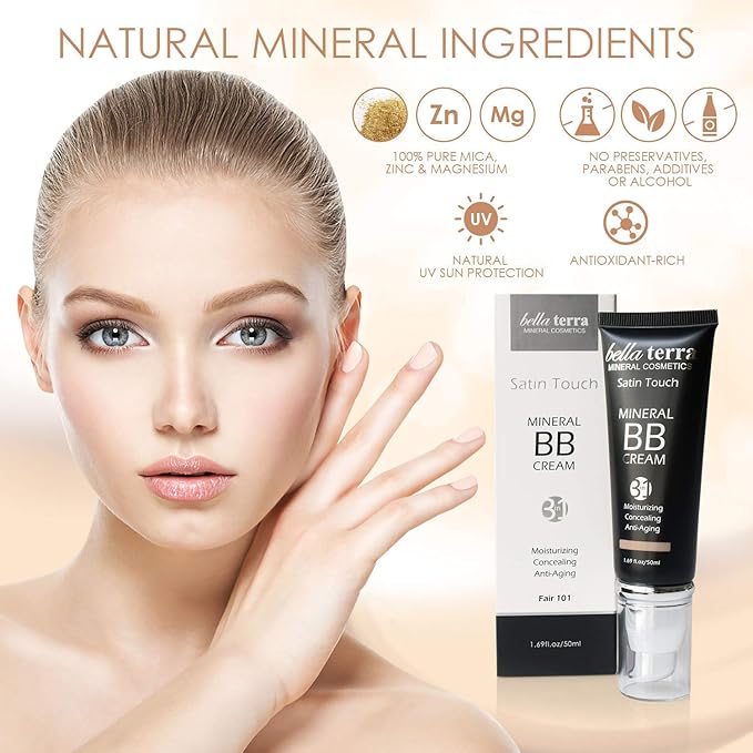 Bellaterra Cosmetics BB Cream – Tinted Moisturizer & Mineral Foundation Makeup, Fair 101 – Lightweight, Oil-Free, Buildable Coverage, Matte Finish, Anti-Aging Concealer, Clean Beauty, 1.69 oz