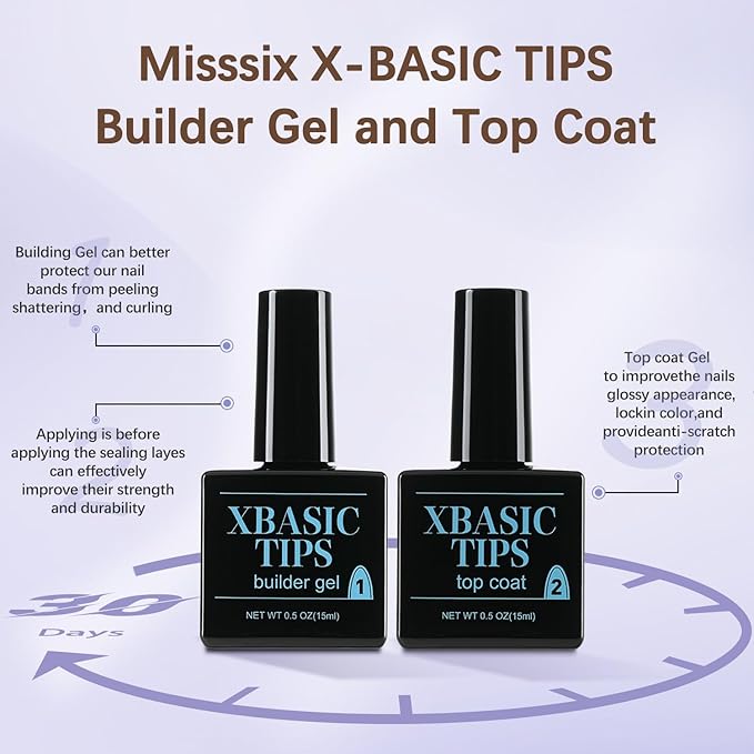 Misssix XBASICTIPS French Protecting Builder Gel and Top Coat, Prevent French Nail Tips Area chipping, Protect French Press on nails, 15ml