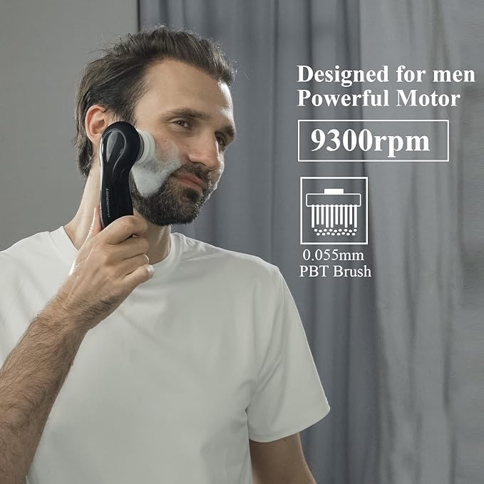 TOUCHBeauty Facial Cleansing Brush for Men Face Scrubber with Advanced PBT Bristles Spin Brush & Stand, Facial Cleansing System Designed for Men | Dual Speed, Waterproof, Battery Powered TB-0759M