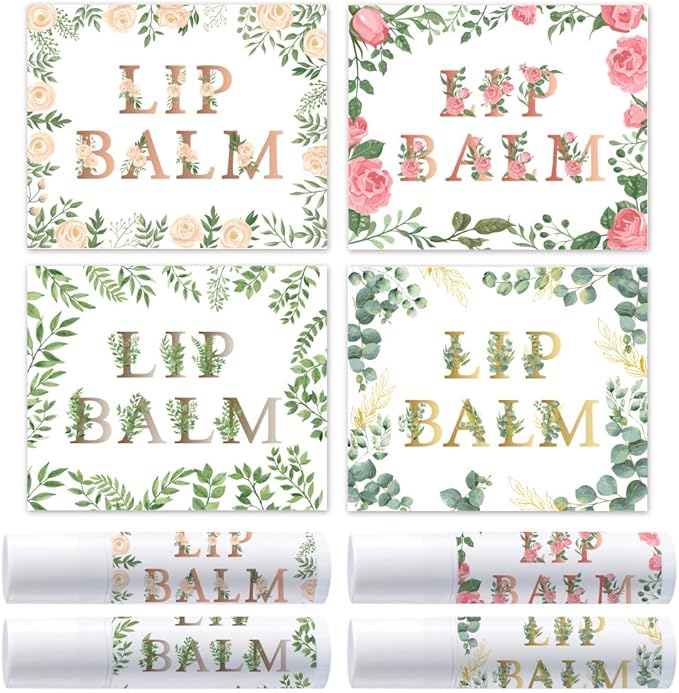 OLYCRAFT 100Pcs Self-Adhesive Lip Balm Tag Stickers 1.7x2.1 inch Waterproof Adhesive Label with Flower Patterns Rectangle Lipstick Tag Sticker for Lip Balm Container Tubes Lipstick Wrapping Decoration