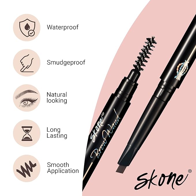Skone Cosmetics The Original Brow Wand Eyebrow Pencil with Brush - Dual-Sided Retractable Waterproof Long-Lasting Brown Eye Brow Pencils for Women with Sleek Eyebrows - Chocolate for Brunettes