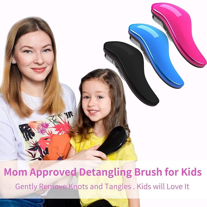 79STYLE 3Pcs Detangler Brush for Tangle-Free, No-Knot Glide Thru Hair - Kids & Women's Curly Hair Detangling Brush Comb (3 Colored 7.4 Inch - Pink)