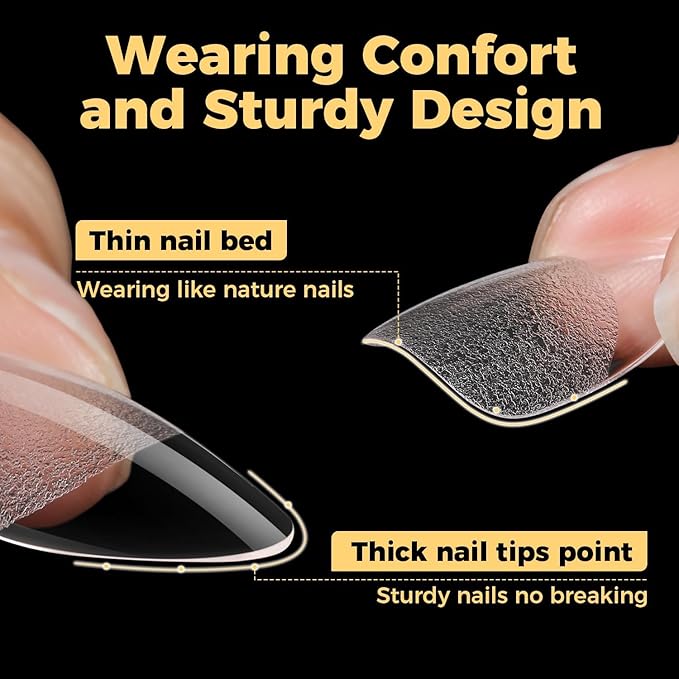 UNA GELLA Almond Gel Nail Tips 600 Pcs Pre Etched Medium Almond Shaped Nails Full Cover Press On Nails 12 Sizes Clear Fake Soft Gel Tips for Flat & Curved Nail Bed Extension Home DIY Salon