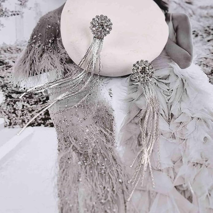 Vintage Crystal Chandelier Dangle Earrings Rhinestone Tassel Chain Earrings Wedding Chandelier Earrings Silver Full Cz Chain Earrings Jewelry for Women