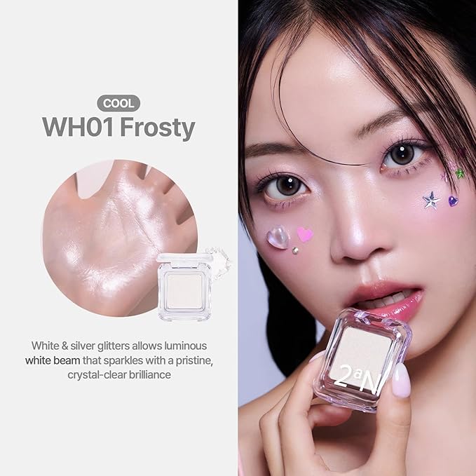 2aN Pure Glash Highlighter WH01 Frosty – Glass-Like Sheen Powder Highlighter for a Natural, Radiant Glow | Buildable, Long-Lasting, Lightweight Formula