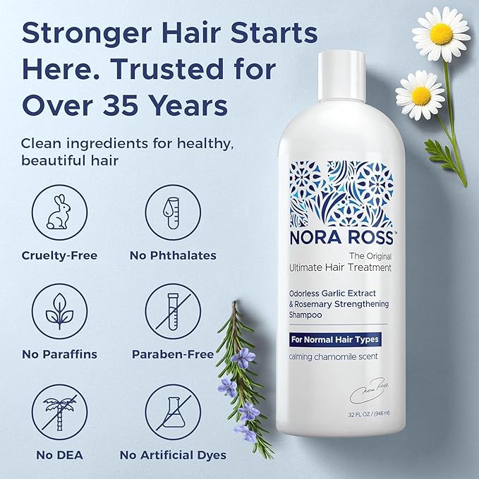 Nora Ross Garlic Extract & Rosemary Strengthening Shampoo and Conditioner Set – Natural Shampoo and Hair Conditioner for Normal to Dry, Brittle Hair – All Natural Scalp Cleanser Formula – 32 oz each