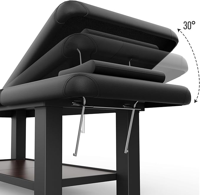 Adjustable Backrest Heavy-Duty Wide Massage Table, Treatment Physical Therapy Table, Wide Luxury Professional Stationary Spa Facial Bed, PU Leather Salon Bed, Black, 31.5'' W × 75'' L