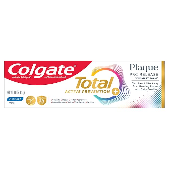 Colgate Total Plaque Pro Release Whitening Toothpaste, Whitening Anticavity Toothpaste, Helps Reduce Plaque and Whitens Teeth, 1 Pack, 3.0 Oz Tube