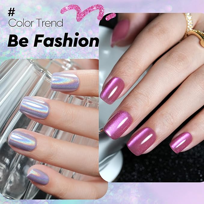 Cat Eye Press on Nails Short, Jofay Fashion Salon-Like Fake Nail with Blue Laser Gray Mystic Aurora Designs, False Nails Glue on Nails Reusable Full Cover Stick on Nails for Women, 160 Pcs