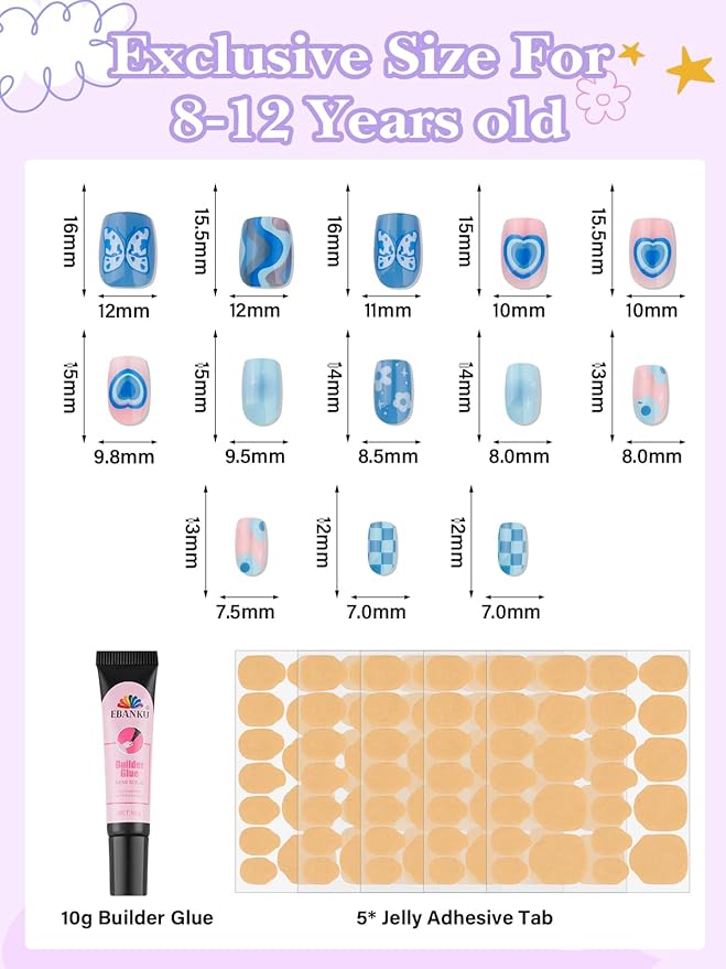 130 Pieces Press on Nails for Kids, EBANKU Child Fake Nails Rainbow Full Cover Short Stick On False Nail Kits Set with Nail Glue for Girl