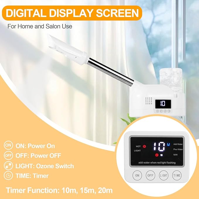 Professional Facial Steamer, Facial Steamer with Hot Mist and Timer Function, Adjustable Height Face Steamer on Wheels with 360° Rotatable Nozzle and Touch Screen for Deep Hydration and Cleaning