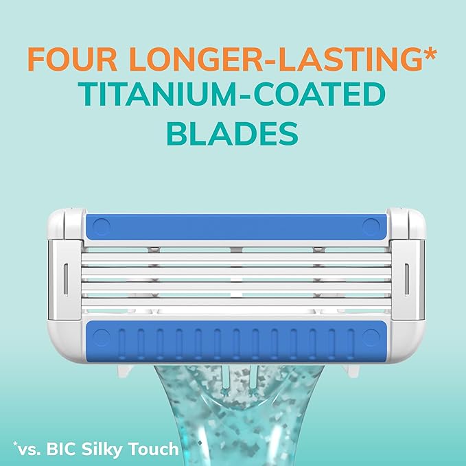 BIC EasyRinse Anti-Clogging Women's Disposable Razors for a Smoother Shave With Less Irritation*, Easy Rinse Shaving Razors With 4 Blades, 2 Count