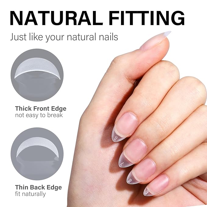 AILLSA Almond Nail Kit with U V Lamp 240pcs Short Gel Nail Tips and Glue Gel Kit with 2 in 1 Nail Glue Base Top Coat and Nail Dehydrator for Beginners DIY Home Salon