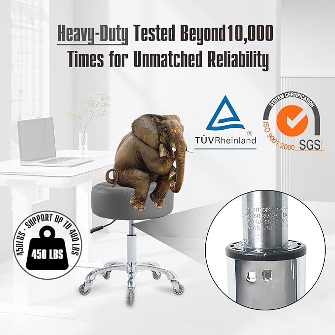 Rolling Stool with Wheels Adjustable Height, Roller Stool for Massage Medical Tattoo Spa Heavy Duty Swivel Desk (Super Thick Cushion, Grey)