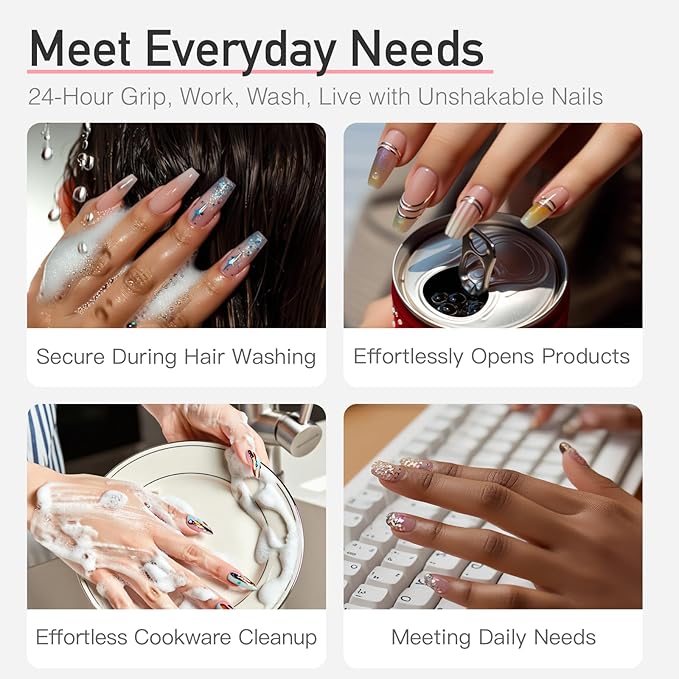 Curvlife Soft Gel Press on Nails, Cat Eye French Nail Tips, Full Cover Glossy Design Reusable Fake Nails Kit with Glue and Adhesive Tabs