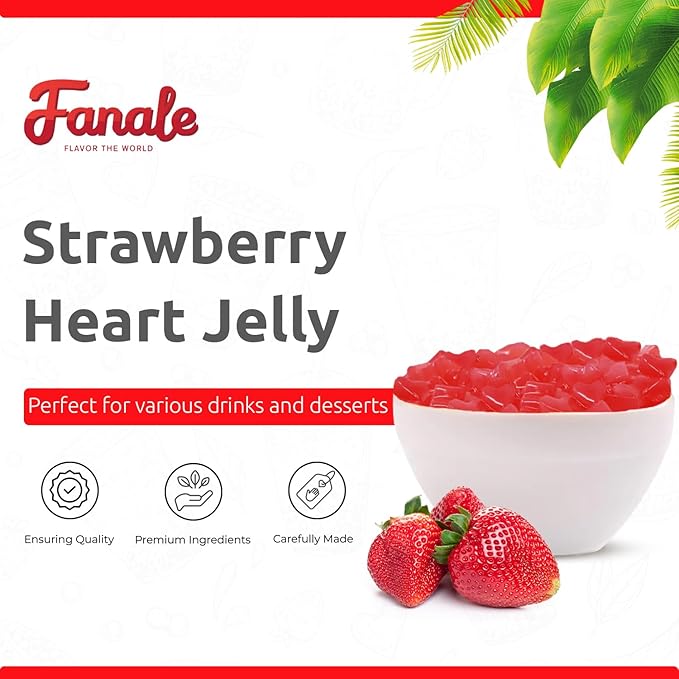 Fanale Coconut Jelly Topping nata de coco for Bubble Tea | Strawberry Heart Jelly Topping for Boba Tea, Smoothies, Slushes, Desserts 400g(Pack of 1)