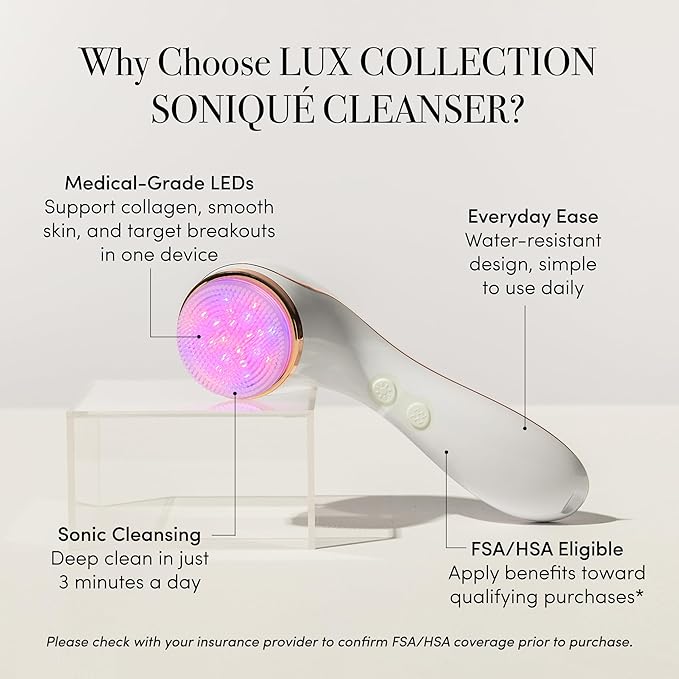 reVive Light Therapy Lux Collection Soniqué Cleanser, Sonic Face Cleanser Brush with Medical-Grade Red Light Therapy for Face, Water-Resistant