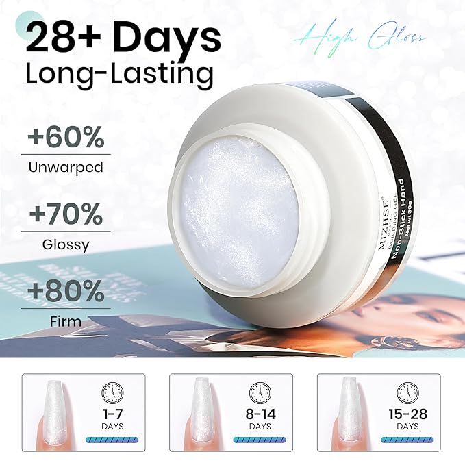 MIZHSE Solid Builder Gel for Nails Kit: 2PCS 30g 3D Pearl White & Clear Hard Gel for Nailswith Nail Forms 3D Silicone Mold Soak off U V LED Builder Gels for Extension Home Manicure