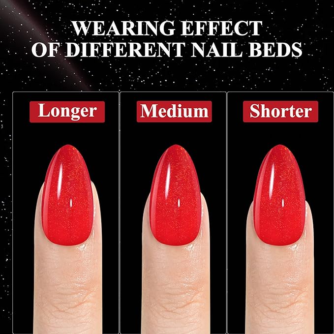 Jofay Fashion Christmas Fiery Red Press on Nails Set, 160Pcs Short Almond Fake Nails with Fine Glitter Glossy Acrylic False Nails Reusable Full Cover Stick on Nails for Women, 32 Sizes Thicker