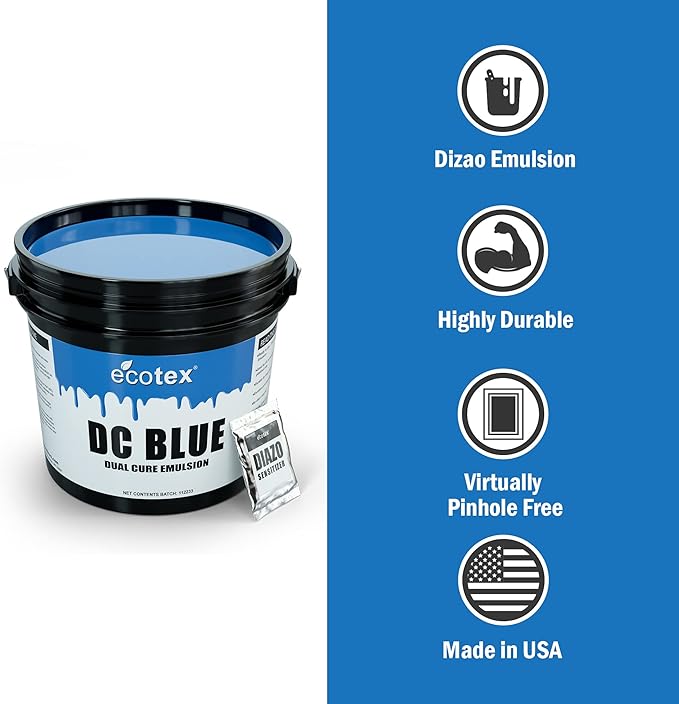 Ecotex® DC Blue Screen Printing Emulsion (Pint - 16oz.) Diazo Required Photo Emulsion for Silk Screens and Fabric- for Screen Printing Plastisol Ink and Water Based Ink, Screen Printing Supplies