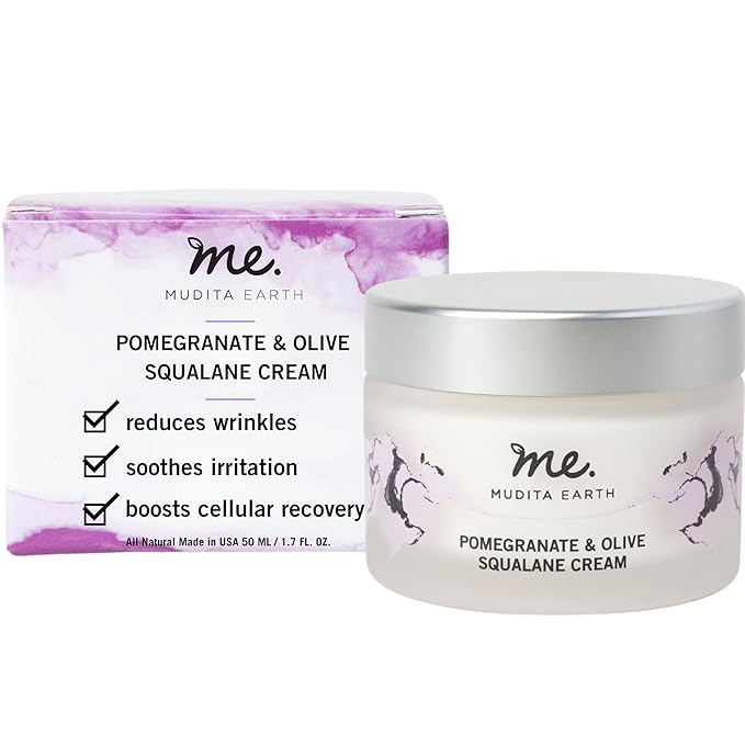 Mudita Earth Squalane Anti Aging Skin Cream, Rich Moisturizer for Aging & Dry Skin, Hyaluronic Acid, Squalane for Dark Spots & Hyperpigmentation made with Pomegranate & Olive