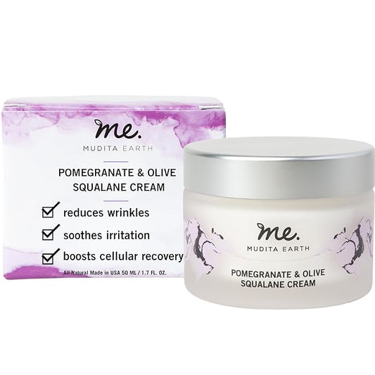 Mudita Earth Squalane Anti Aging Skin Cream, Rich Moisturizer for Aging & Dry Skin, Hyaluronic Acid, Squalane for Dark Spots & Hyperpigmentation made with Pomegranate & Olive