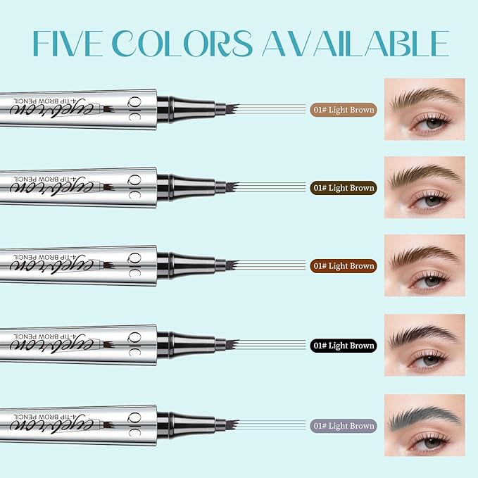 Microblading Eyebrow Pencil, Eyebrow Pen for Women, Faux Brow Pen Filling with 4-Fork-Tip Create Natural Hair-Like Brows Pencil Last All Day Waterproof (black)