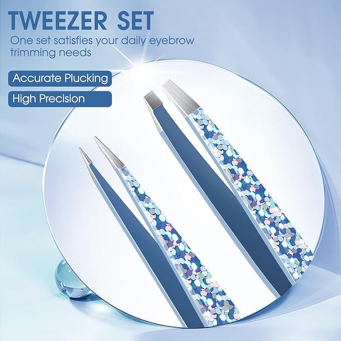 TsMADDTs Eyebrow Hair Removal Tweezer, 2-Pack Slant and Point Tip Tweezers for Women and Men Eyebrows, Facial and Ingrown Hairs, Stainless Steel