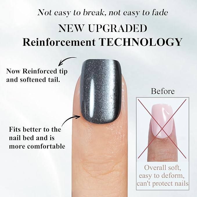 Cat Eye Press on Nails Short, Jofay Fashion Soft Gel Fake Nails, Gray Press on Nails, Reusable & Stylish Acrylic False Nails, Stick on Nails for Women Girls Gift, Glue on Nails Kit 32 Pcs