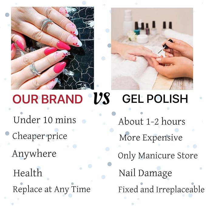 French Press on Nails Removable Almond Short Glue on Nails Rose Red Full Coverage False Nails with Designs Flower Easy to Use For Daily and Party Stick on Nails 24 Pcs