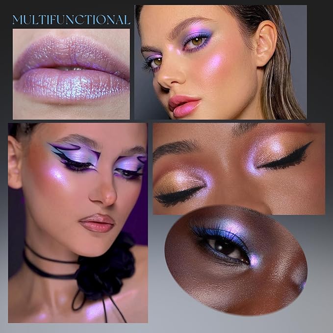Chameleon Purple Blue Glitter Eyeshadow, Multichrome Color Shifting Single Eyeshadow, Holographic Sparkling Inner Corner Eye Highlighter Shimmer Eye Makeup Palette 03