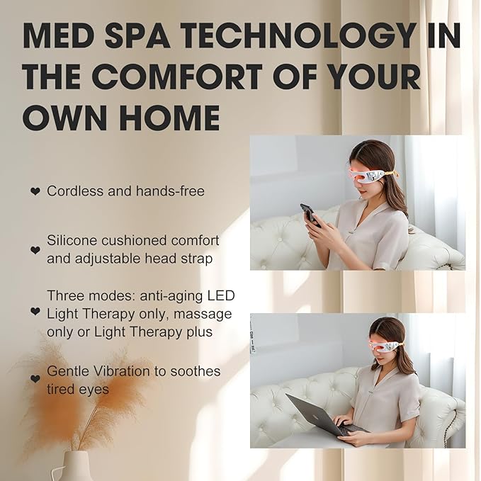 LED Red Light Therapy Eye Device, 3 Modes Red Light Eye Mask for Anti-Aging, Skin Rejuvenation, Dark Circles and Wrinkles