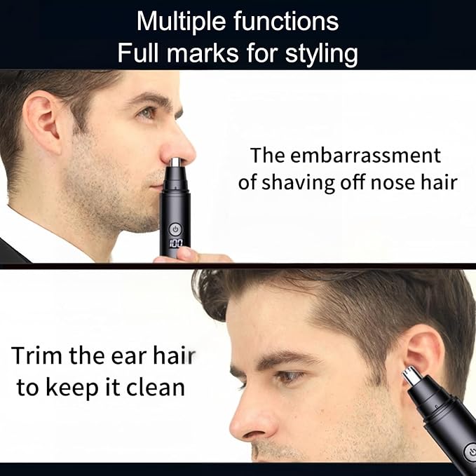 Ear and Nose Hair Trimmer for Men Women with Detachable Head, Professional Painless USB Rechargeable Nose Hair Trimmer, Powerful Motor and Washable Blades, Lightweight Black (Black Single-Piece)