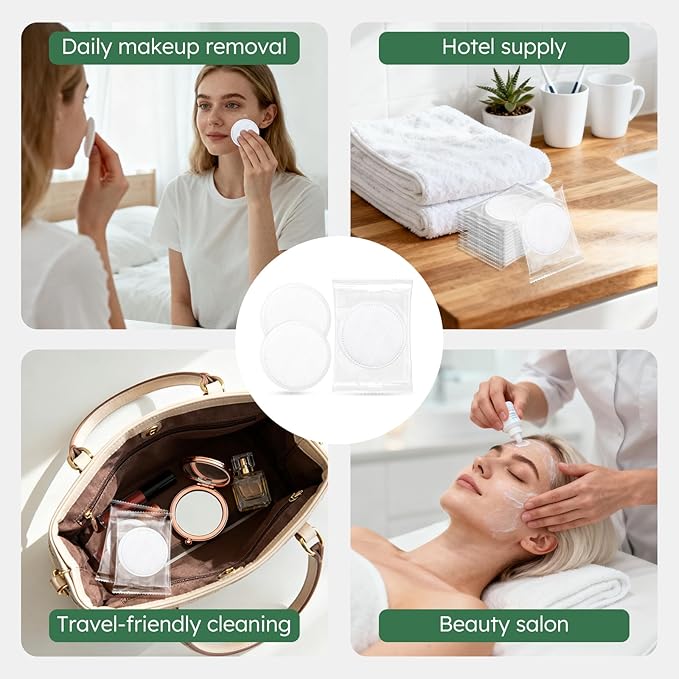 Individually Wrapped Cotton Rounds, Circular Cotton Pads, Individually Packaged, Easy to Carry, Suitable for Travel, Hotels, Business Trips, Camping (2 pcs/Set, 100 Set, in Total 200 pcs)